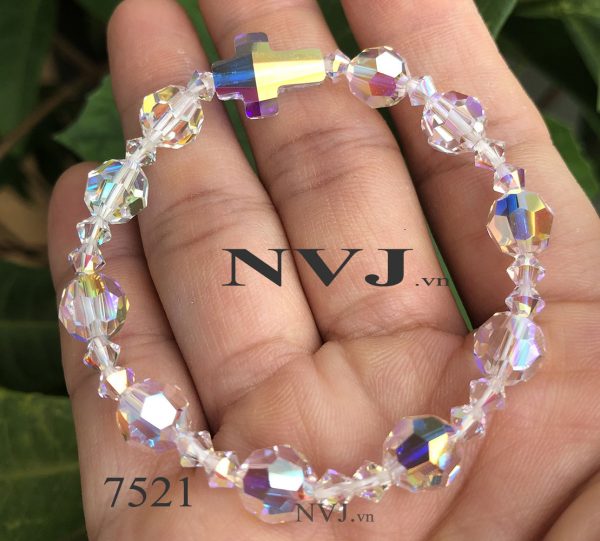 Vòng tay chuỗi hạt mân côi 8ly pha lê Swarovski Crystal 001AB